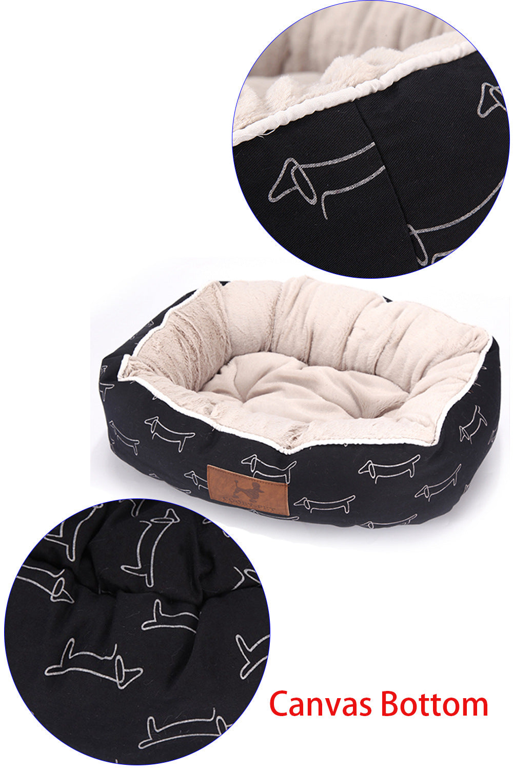 Pet bed - Dachshund Pattern - Black