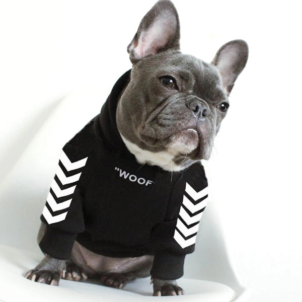 'woof white' dog hoodie