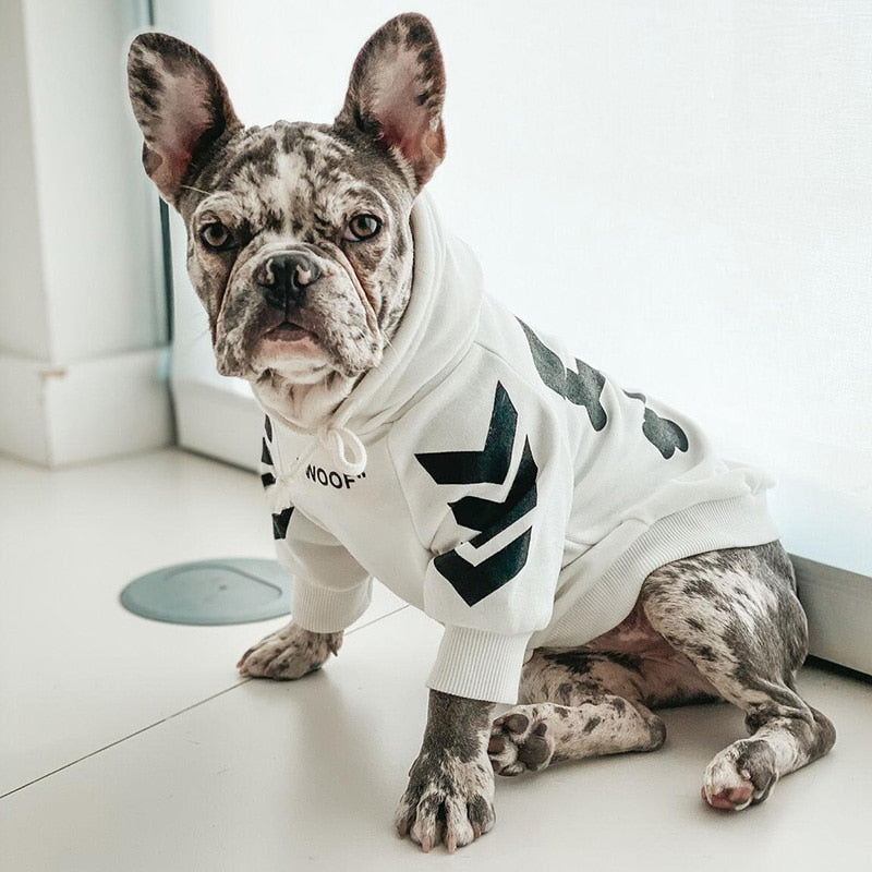 'woof white' dog hoodie