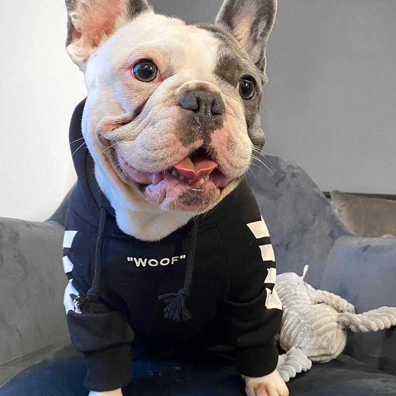 'woof white' dog hoodie