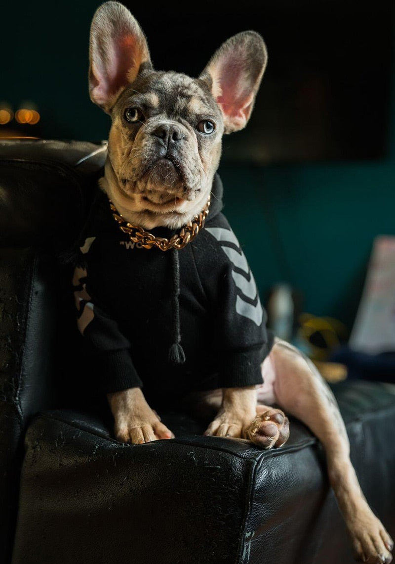 'woof white' dog hoodie