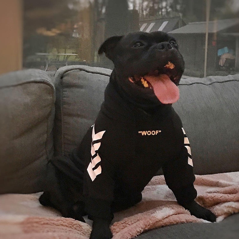 'woof white' dog hoodie