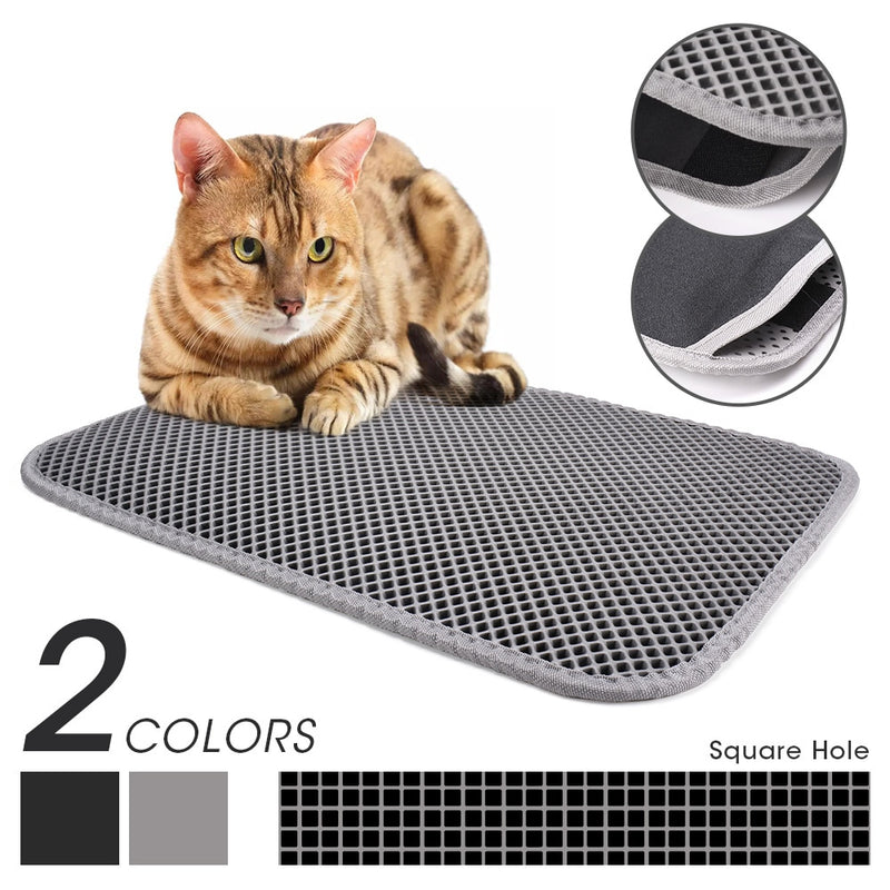 Gorilla Grip Honeycomb Cat Mat, Traps Litter, Two Layer Trapping Kitty Mats,  Less Waste, Soft On Paws, Indoor Box Supplies and Essentials, Feeding Trap,  Water Resistant on Floors, 30x24 Light Blue 