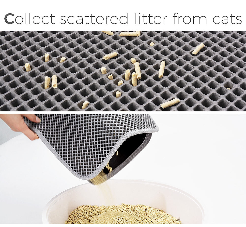 Garoopion Cat Litter Mat, Double Layer Litter Trapping Mat, EVA Waterproof  Urine Proof Kitty Litter Mat, Honeycomb Holes Scatter Control, Litter Box