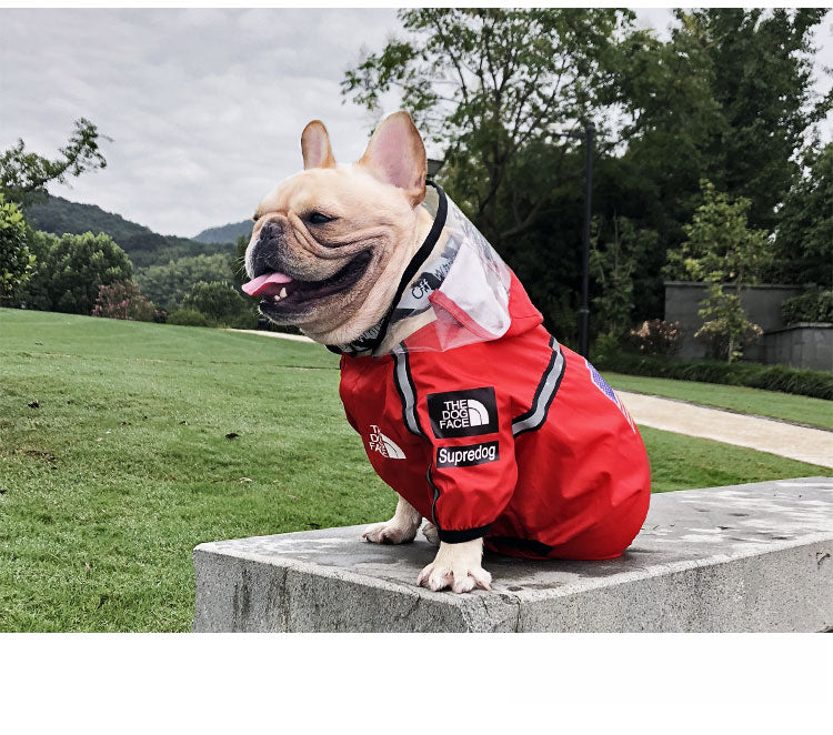 The Dog Face red raincoat with transparent visor