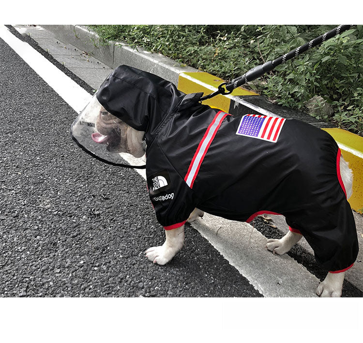 The Dog Face black raincoat with transparent visor